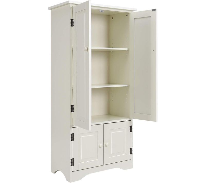 Armoire De Rangement Vintage En Mdf Avec 2 Étagères Réglables  58,5 X 31,5 X 123 Cm Blanc