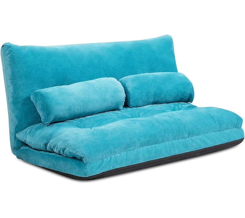 Canapé-lit Paresseux Pliable, Canapé De Sol Réglable 90°-180° à 6 Positions Avec 2 Oreillers Bleu