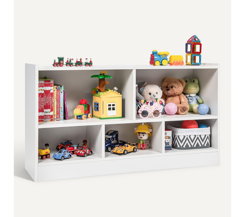 Bibliothèque Pour Enfants, Avec 5 Compartiments Et Patins Antidérapants, 111 X 30 X 61,5 Cm