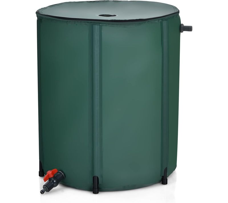 Récupérateur D'eau De Pluie Pliable De 225 L Avec Robinet, Vanne De Sécurité Filet Filtrant