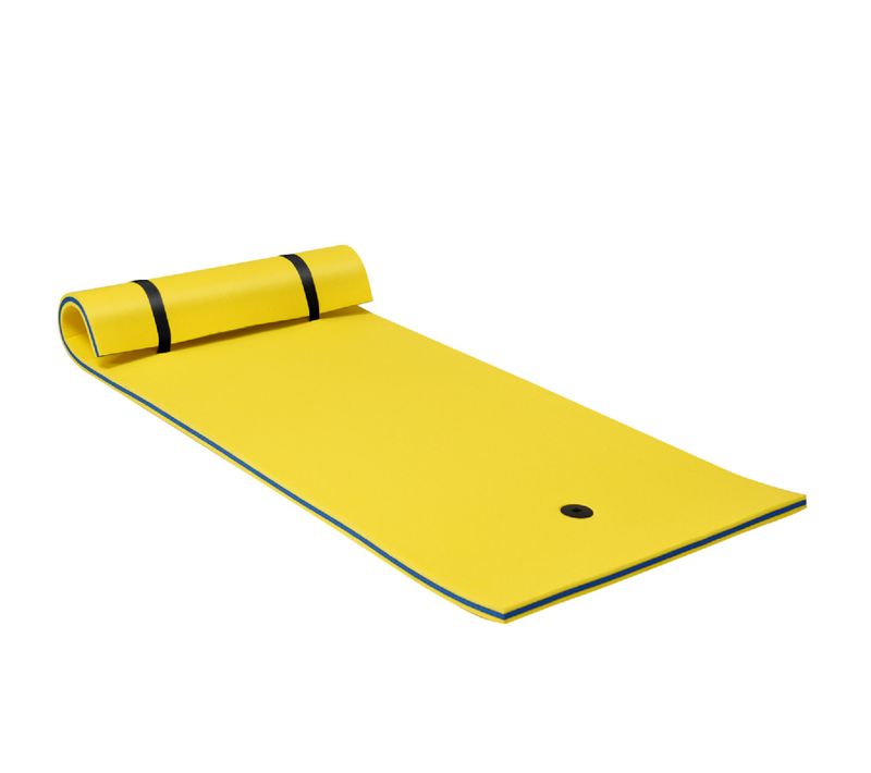 Tapis Flottant Enroulable En Mousse 220 X 90 Cm Avec Oreiller Intégré 3 Epaisseurs Jaune