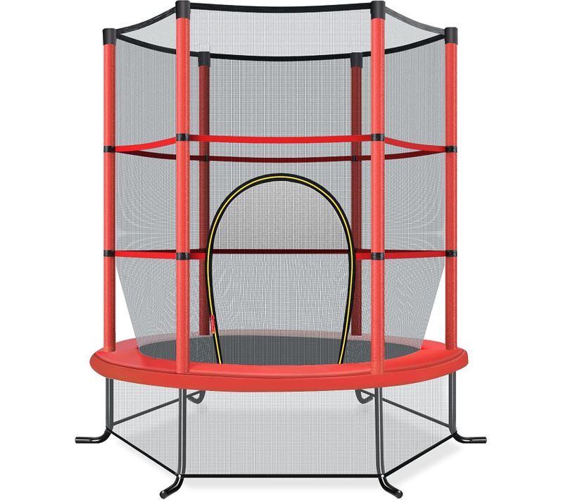 Trampoline De Jardin Pour Enfants Ø165 × 1,60h Cm Avec Filet De Protection,rouge