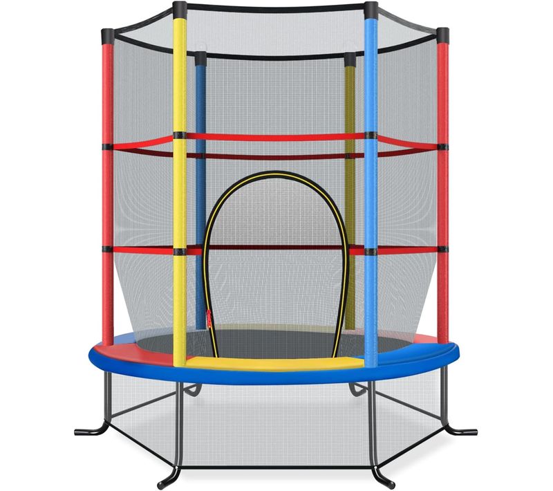 Trampoline De Jardin Pour Enfants D.165 × 1,60h Cm Avec Filet De Protection,coloré