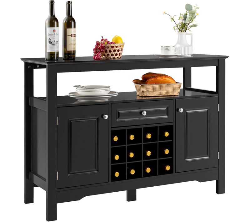 Buffet De Cuisine, Avec Casier à Vin, Etagères, 1 Tiroir Et 2 Armoires, 117 X 40,5 X 82,5 Cm Noir