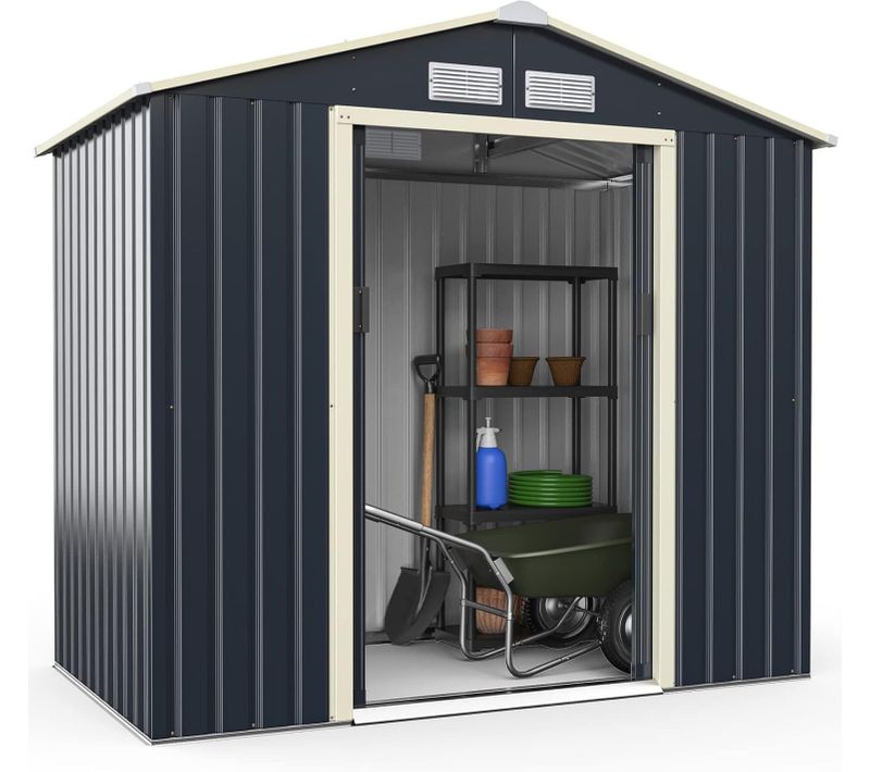 Abri De Jardin En Métal-4,07㎡-2 Portes Coulissantes Verrouillable-213,5 X 191 X 194,5cm-gris