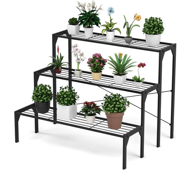 Étagère Plantes En Métal à 3 Niveaux, 85 X 65 X 66 Cm, Porte Plantes/étagère Échelle à Fleurs
