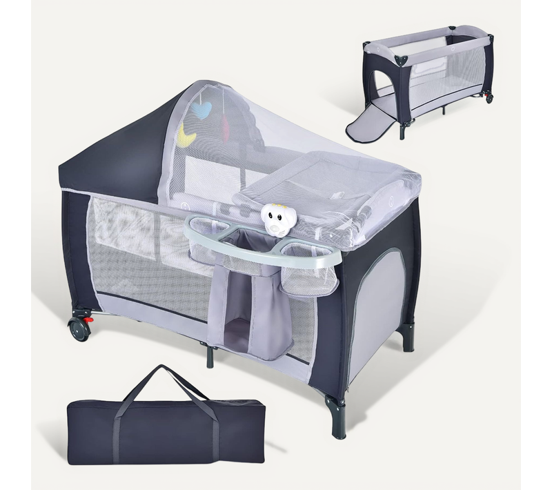 Lit Parapluie 4 En 1, Parc Pour Bébé Avec Matelas, Moustiquaire, Table à Langer Pour 0-36 Mois(gris)