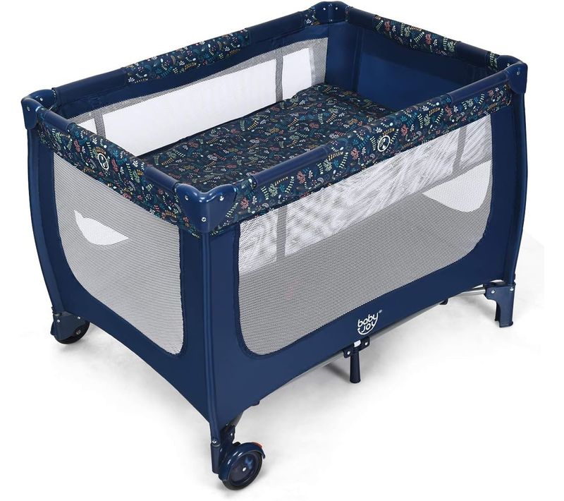 Lit Parapluie Pliant Bébé 0-36 Mois 3 En 1 Charge Max 15kg Gris 125 X 65 X 76cm Bleu