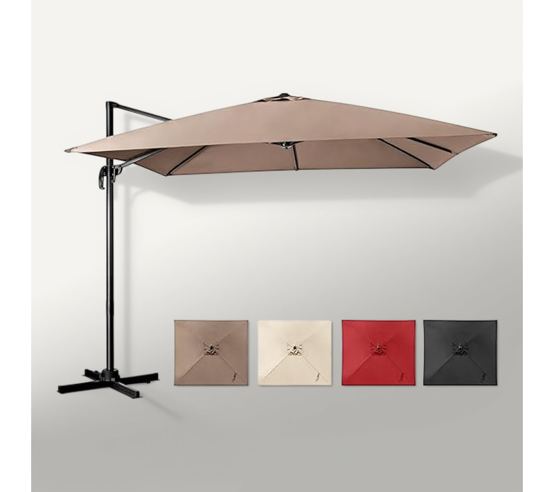 Parasol Déporté Inclinable 3x3m Avec Base Croisée Rotatif à 360°,manivelle,8 Baleines,event,café
