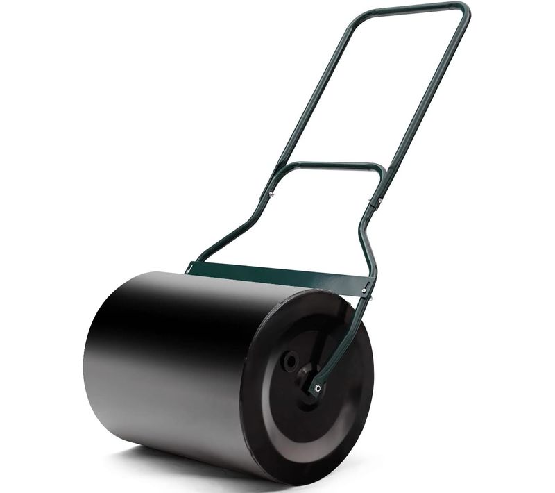Rouleau à Gazon Jardin 50 X 40 X 123 Cm Remplissage Eau Ou Sable 60l Noir Avec Poignée En U