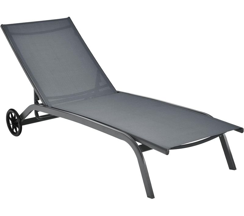 Chaise Longue De Jardin, Réglable à 6 Positions, Bain De Soleil, Transat De Relaxation Gris