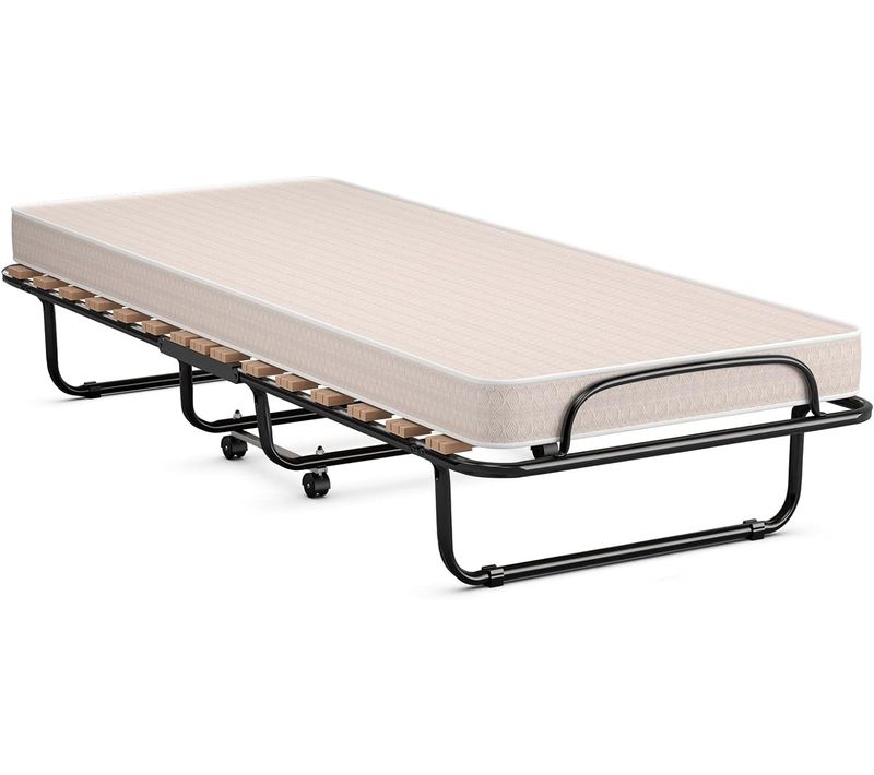 Lit Pliant, Lit Pliant D'appoint Avec Matelas En Mousse De 6,5 Cm Épais, Lit Portable Sur Roulettes