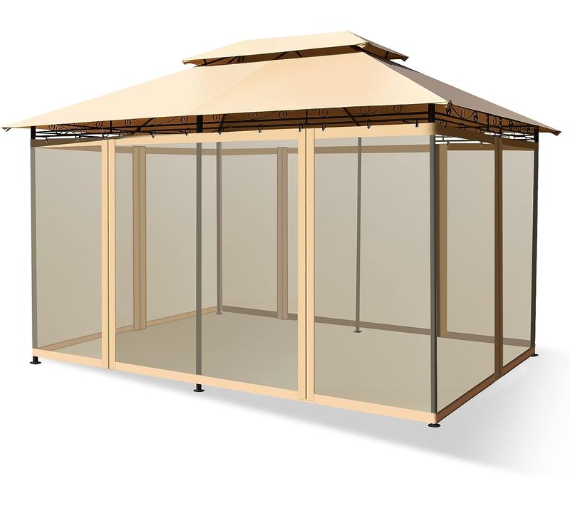 Tonnelle De Jardin Pergola 3,9 X 2,9 X 2,7 M Moustiquaires Amovibles 6 Parois Structure