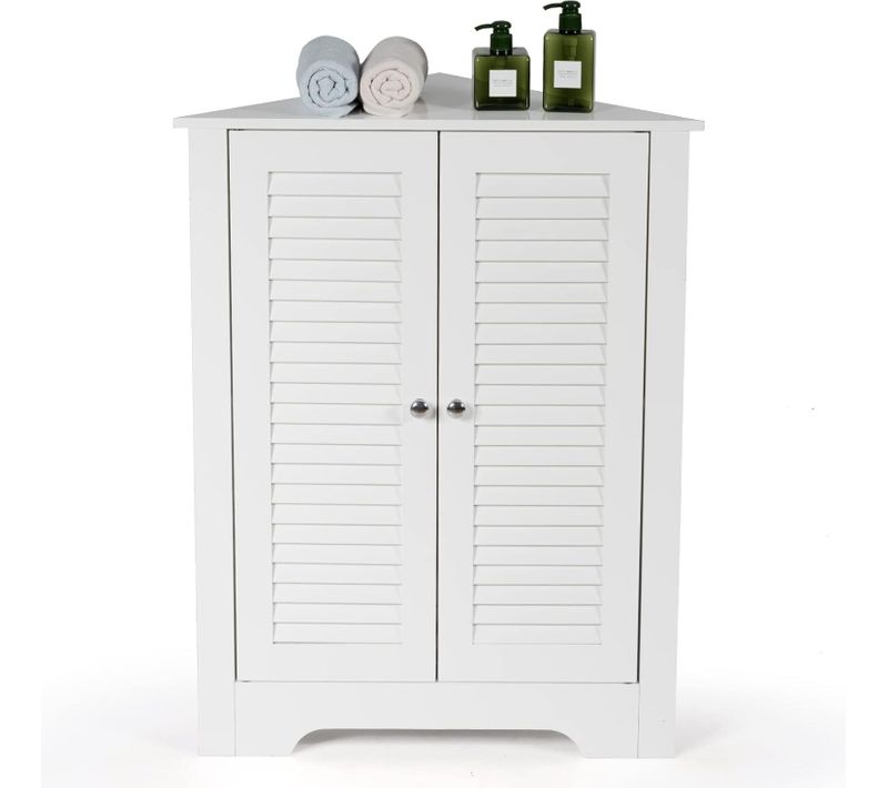 Armoire D'angle, Meuble De Rangement 63x32x81,5 Cm, 2 Portes à Volet Et Étagère Réglable, Blanc