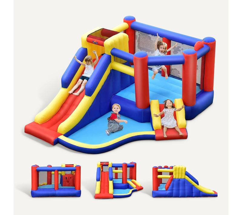 Château Gonflable Avec Long Toboggan,trampoline,piscine à Balles,mur D'escalade