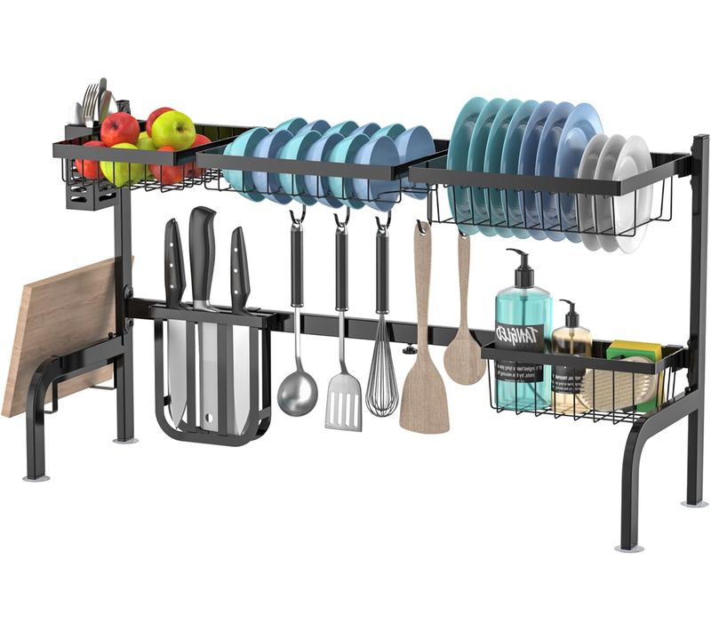 Égouttoir à Vaisselle Au-dessus De L'évier, Avec 4 Paniers Et 8 Crochets, Planche à Découper