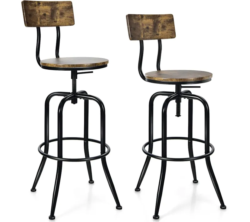 Lot De 2 Tabourets De Bar Hauteur Réglable De 69 à 76 Cm Avec Dossier Et Repose-pieds