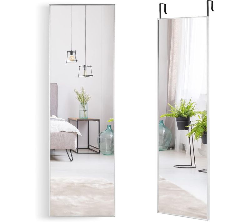 Miroir Mural-miroir à Suspendre Sur Porte, 120 X 37 Cm, Miroir Pleine Longueur Argent