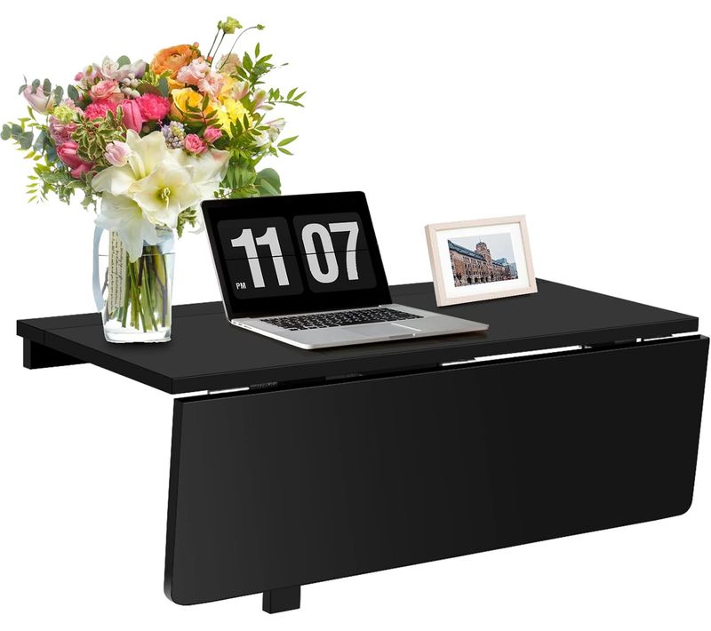 Table Murale Rabattable En Bois De Pin, Table De Cuisin Pliable 80 X 60 X 43 Cm(noir)