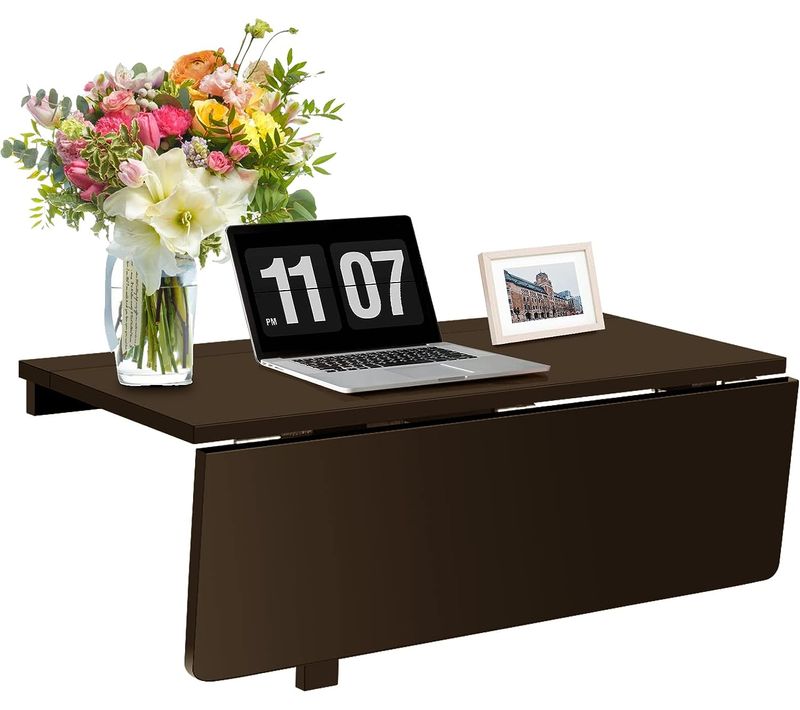 Table Pliante Cuisine/table Rabattable Murale-double Plateaux Pliable 80×60cm(l X L)-marron