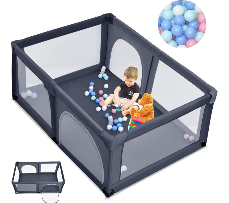 Parc Bébé, Aire D'activités Portable Pour Enfants Avec Porte De Sécurité 120 X 190 X 68cm Gris Foncé