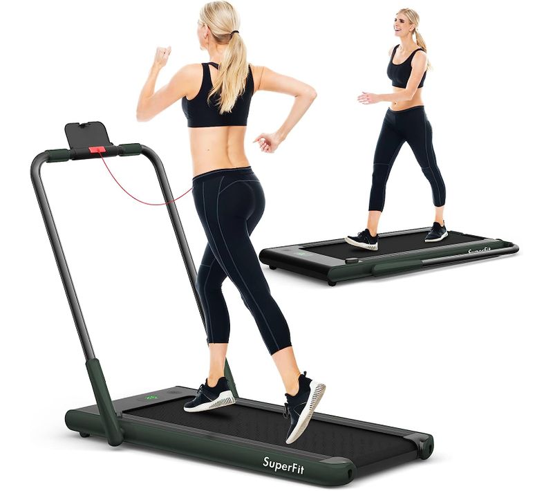 Tapis De Course Pliable 2 En 1/tapis Roulant Électrique Motorisé 1-12 Km/h Avec Application, Vert