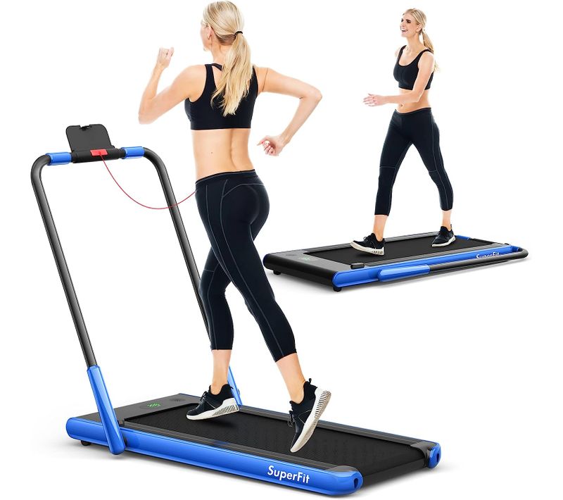 Tapis De Course Pliable 2 En 1/tapis Roulant Électrique Motorisé 1-12 Km/h Avec Application, Bleu