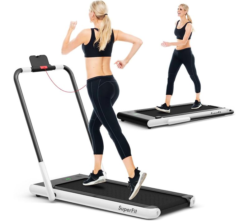 Tapis De Course Pliable 2 En 1/tapis Roulant Électrique Motorisé 1-12 Km/h Avec Application, Blanc