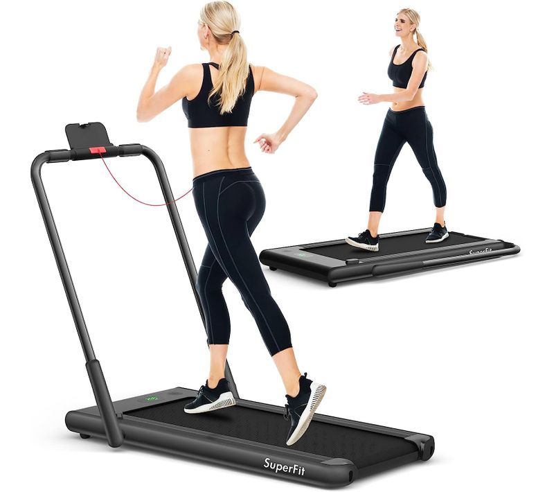 Tapis De Course Pliable 2 En 1/tapis Roulant Électrique Motorisé 1-12 Km/h - Noir