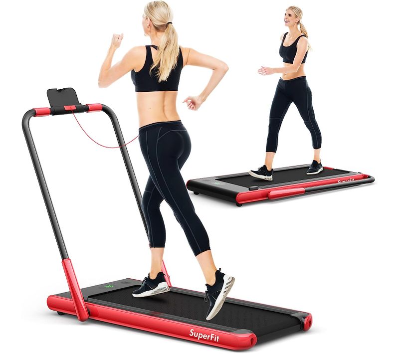 Tapis De Course Pliable 2 En 1/tapis Roulant Électrique Motorisé 1-12 Km/h Avec Application, Rouge