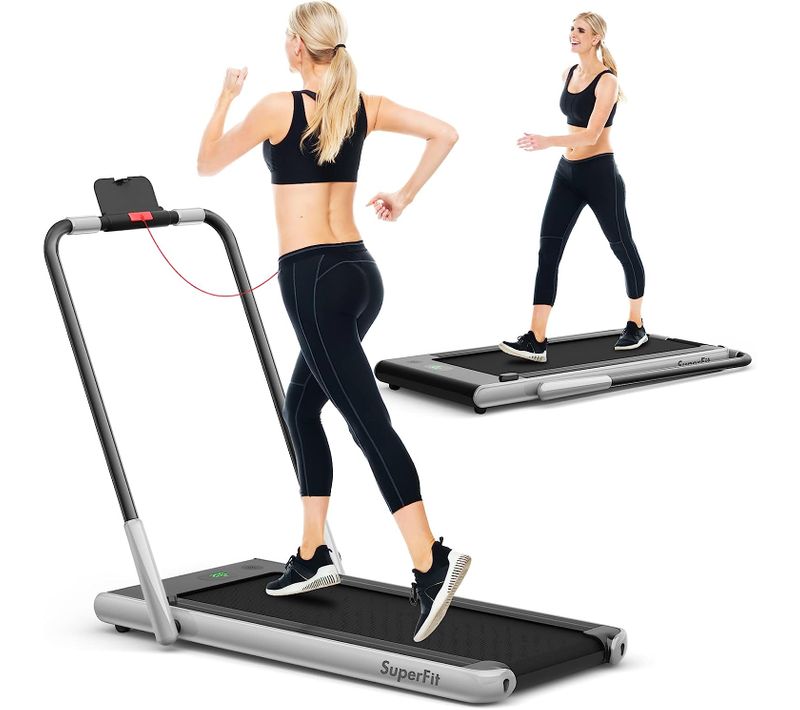 Tapis De Course Pliable 2 En 1/tapis Roulant Électrique Motorisé 1-12 Km/h Avec Application, Argent