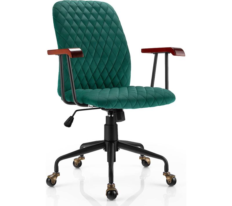 Fauteuil De Bureau à Roulette En Velours, Chaise Pivotante Réglable, Vert