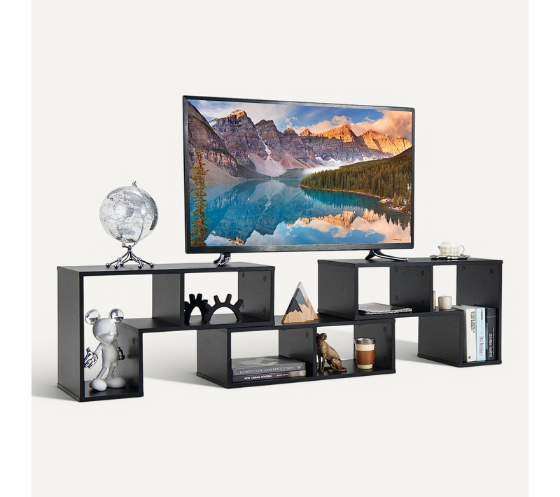 Meuble TV Moderne 3 Pièces Avec Étagère , Pour TV Jusqu’à 49 Pouces, 140x30x43cm, Noir