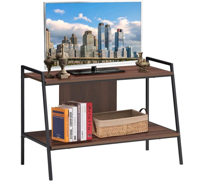 Meuble TV 89 X 43 X 60 Cm à 2 Niveaux, Pour Téléviseurs Jusqu'à 81,2 Cm, Charge 35 Kg, Noyer