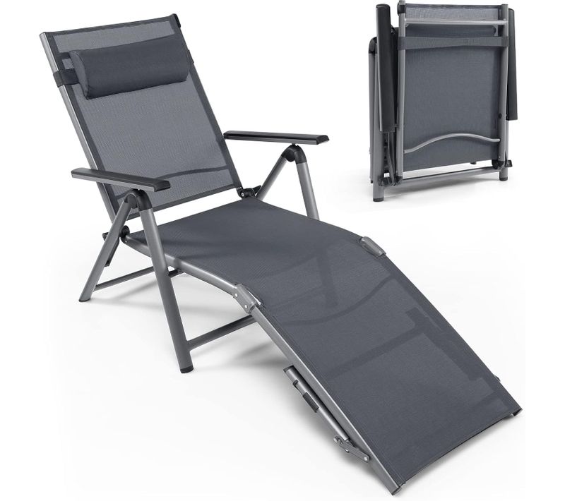 Chaise Longue D'extérieur Avec 8 Positions De Dossier Et 2 Pieds Réglables, Tissu à Séchage Rapide