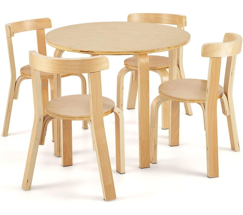 Table D'enfant Ronde Avec 4 Chaises Pour Enfants 4 Ans +, Style Scandinave, Naturel