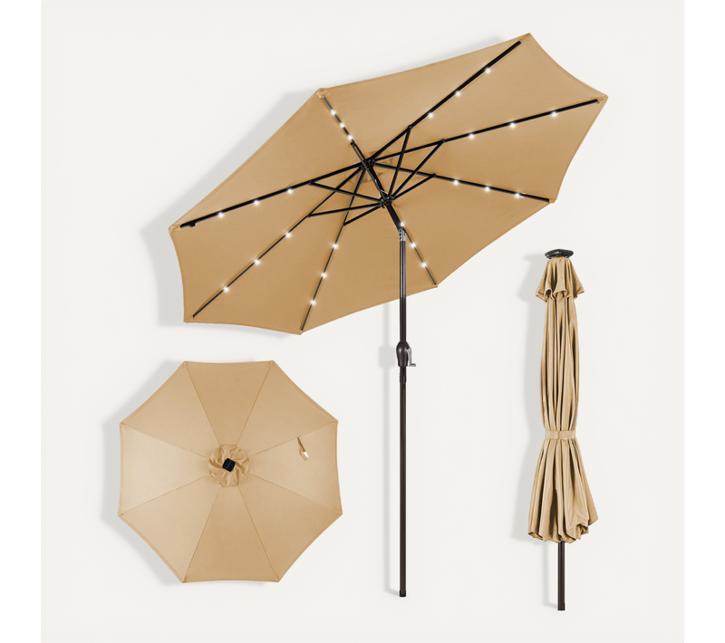 Parasol De Jardin Dia 300 Cm/parasol Déporté Et Inclinable De Jardin Avec 24 LED Beige