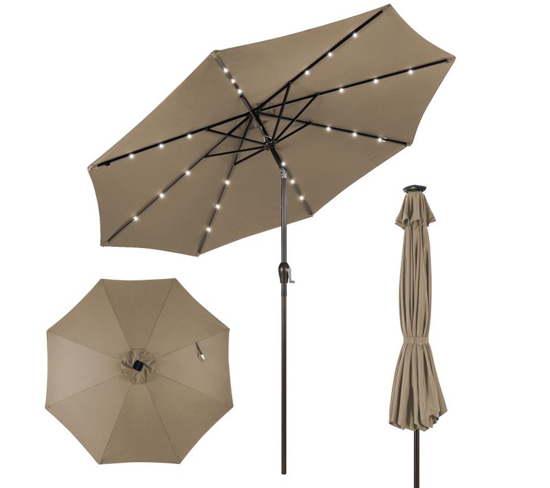 Parasol De Jardin Dia 300 Cm/parasol Déporté Et Inclinable De Jardin Avec 24 LED Marron