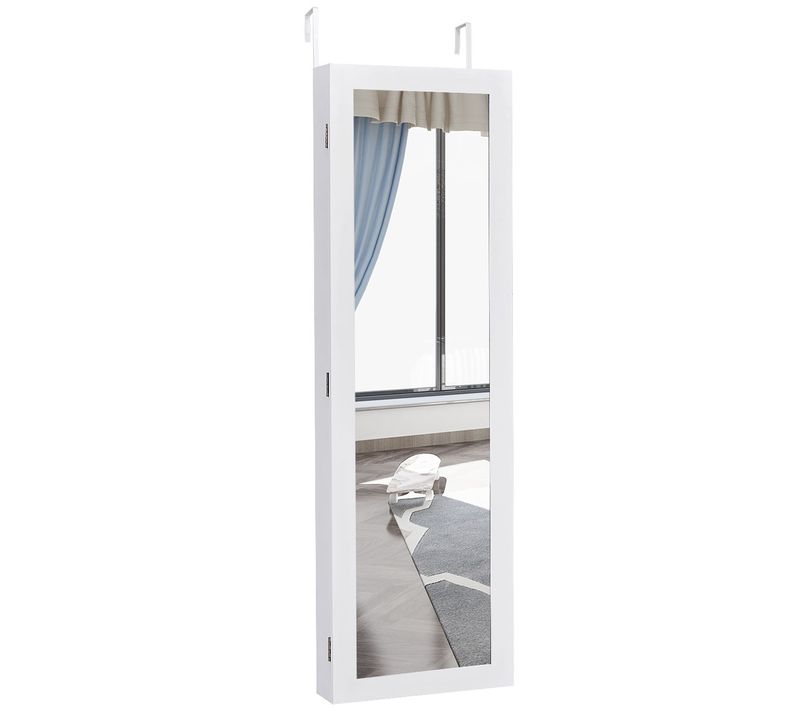 Armoire à Bijoux Murale Meuble à Bijoux Suspendue Accrochée à La Porte Blanche 31,5 X 8,5 X 110 Cm H
