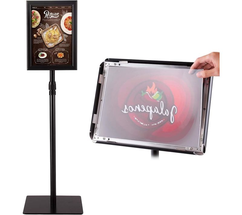 A4 Présentoir Stand Support D’affiche Sur Pied En Acier Inoxydable 73,5cm-118cm Noir