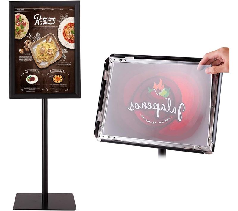 A3 Présentoir Stand Support D’affiche Sur Pied En Acier Inoxydable 78,5cm-123cm Noir