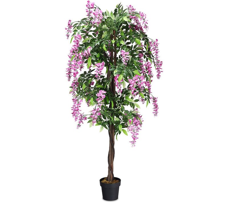 Arbre Artificiel Plante Artificielle En Pot Avec Fausses Fleurs Roses, Wisteria 180cm