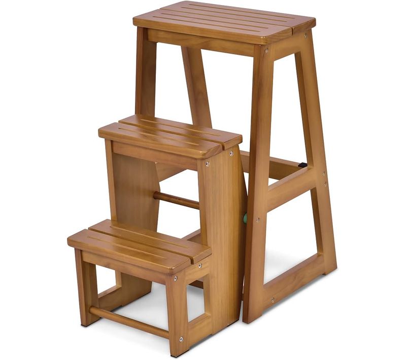 Tabouret Escalier En Bois Tabouret De Chaise Pliante Échelle De 3 Niveaux Multifonctionnel