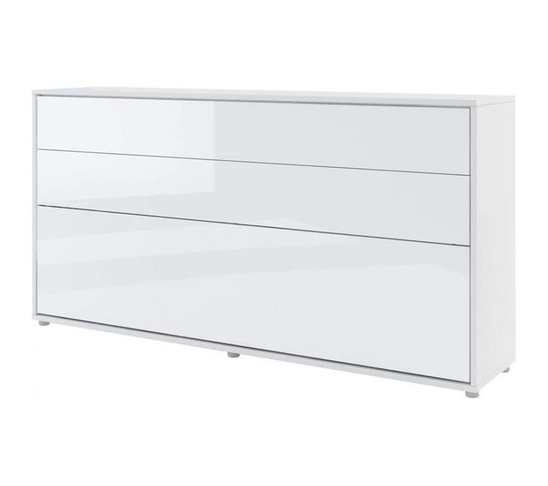 Lenart Armoire Lit Escamotable Horizontal 90x200 Cm Blanc Brillant Lit Rabattable Lit Mural"consus"