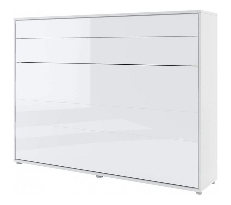 Lenart Armoire Lit Escamotable Horizontal 160x200 Cm Blanc Brillant Lit Rabattable Lit Mural"consus"