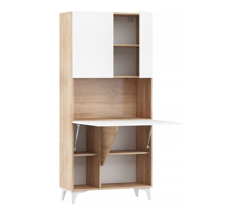 Armoire Placard Convertible En Bureau Et Table 175x80x36cm « Meggie-blanc Brillant /chêne Sonoma»