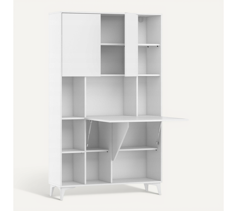 Armoire Placard Convertible En Bureau Et Table Home Office 175x105x34cm « Meggie 2-blanc Brillant»