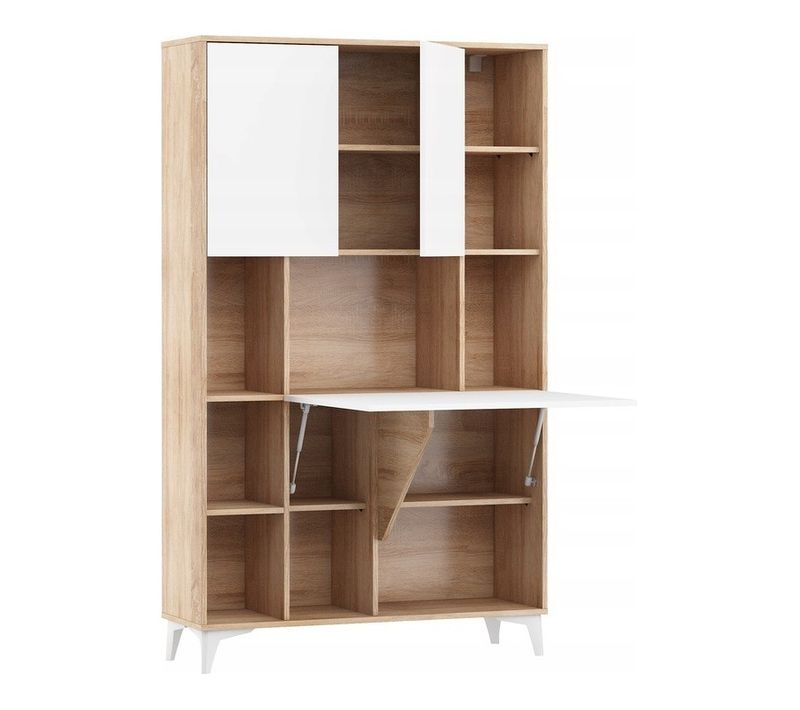 Armoire Placard Convertible En Bureau Et Table 175x105x34cm « Meggie 2-blanc Brillant/chêne Sonoma»