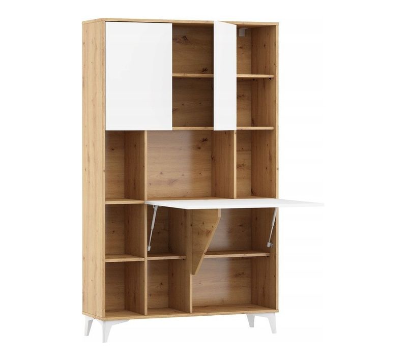 Armoire Placard Convertible En Bureau Et Table 175x105x34cm « Meggie 2-blanc Brillant/chêne Artisan»