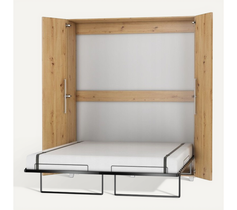 Armoire Lit Escamotable Vertical 160x200 Cm Chêne Artisan Avec Porte Lit Rabattable Lit Mural Todor